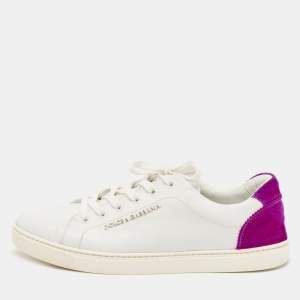 Dolce & Gabbana White/Purple Leather and Suede Low Top Sneakers Size 40