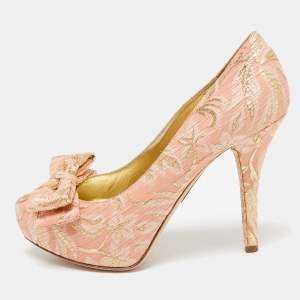 Dolce & Gabbana Pink Brocade Fabric Pointed Toe Pumps Size 39