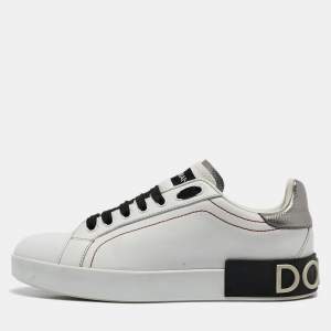 Dolce & Gabbana White Leather Portofino Low Top Sneakers Size 38