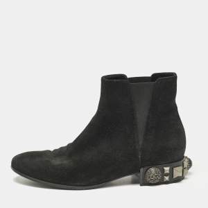 Dolce & Gabbana Black Suede Studded Heel Ankle Length Boots Size 37