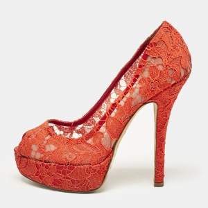 Dolce & Gabbana Red Mesh Platform Peep Toe Pumps Size 38