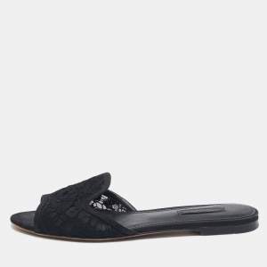 Dolce & Gabbana Black Lace and Mesh Flat Slides Size 36.5