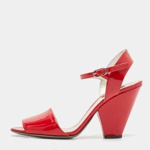 Dolce & Gabbana Red Patent Leather Block Heel Ankle Strap Sandals Size 39