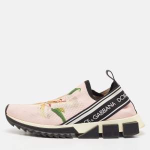 Dolce & Gabbana Pink Floral Fabric Sorrento Slip-On Sneakers Size 40.5