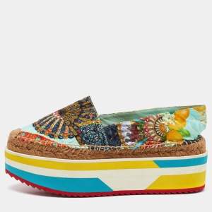 Pre Owned Dolce & Gabbana Multicolor Print Jacquard Platform Espadrilles Size 38