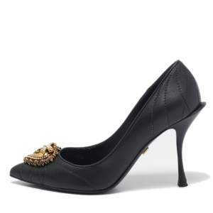 Pre Owned Dolce & Gabbana Black Leather Devotion Pumps Size 37