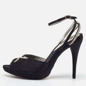 Dolce & Gabbana Black Suede Crystal Embellished Ankle Strap Sandals Size 40