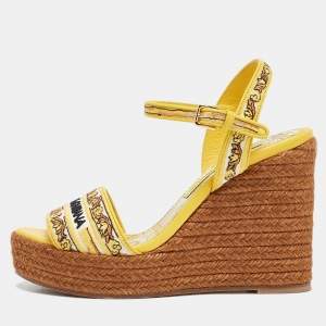 Dolce & Gabbana Multicolor Canvas Wedge  Espadrille Sandals Size 39