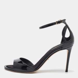 Dolce & Gabbana Black Patent Leather Ankle Strap Sandals Size 39