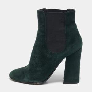 Dolce & Gabbana Green Suede Block Heel Ankle Length Boots Size 38