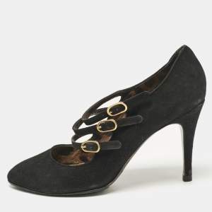 Dolce & Gabbana Black Suede Triple Buckle Mary Jane Pumps Size 39