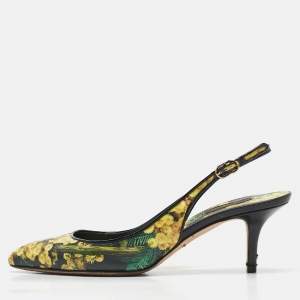 Dolce & Gabbana Yellow Floral Print Leather Slingback Pumps Size 38.5