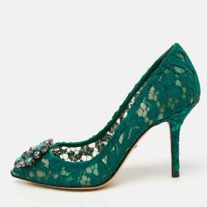 Dolce & Gabbana Green Mesh And Lace Bellucci Pumps Size 36