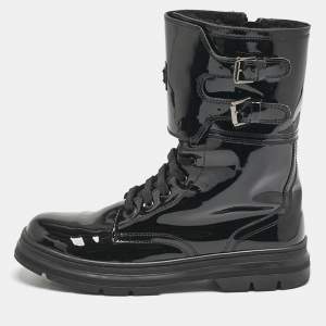 Dolce & Gabbana Black Patent Leather Combat Boots Size 38