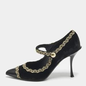 Dolce & Gabbana Black/Gold Velvet and Leather Mary Jane Pumps Size 39