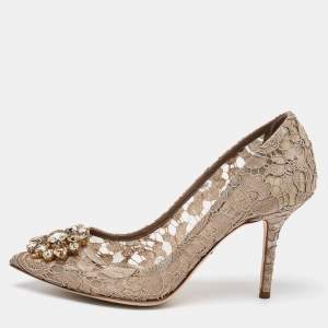 Dolce & Gabbana Beige Lace Bellucci Crystal Embellishment Pumps Size 39.5