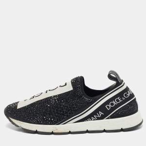 Dolce & Gabbana Black Crystals and Fabric Sorrento Slip On Sneakers Size 35