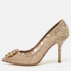 Dolce & Gabbana Beige Lace Bellucci Crystal Embellishment Pumps Size 38