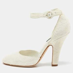 Dolce & Gabbana White Jacquard Mary Jane Pumps Size 38