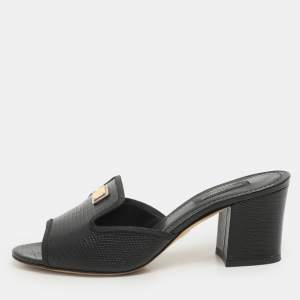 Dolce & Gabbana Black Lizard Embossed Leather Slide Sandals Size 36