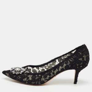 Dolce & Gabbana Black Lace Bellucci Crystal Embellished Pumps Size 41.5