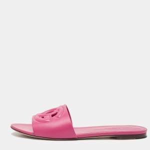 Dolce & Gabbana Pink Leather DG Logo Flat Slides Size 41