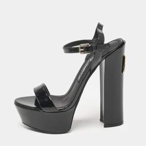 Dolce & Gabbana Black Leather Logo Embellished Block Heels