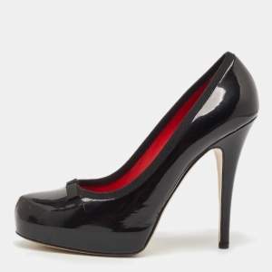 Dolce & Gabbana Black Patent Leather Bow Platform Pumps Size 40