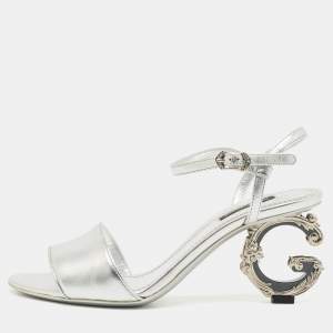 Dolce & Gabbana Silver Leather Keira DG Baroque Sandals Size 38