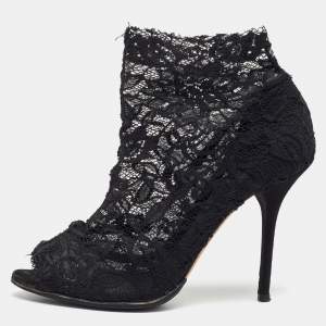 Dolce & Gabbana Black Lace Open Toe Ankle Boots Size 40