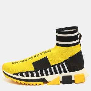 Dolce & Gabbana Yellow/Black Knit Fabric Logo Print Slip On Sneakers Size 40