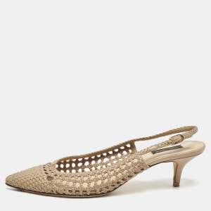 Dolce & Gabbana Beige Woven Leather Slingback Pumps Size 41