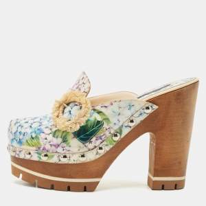 Dolce & Gabbana Multicolor Hydrangea Print Patent Leather Taormina Platform Clogs Size 39.5