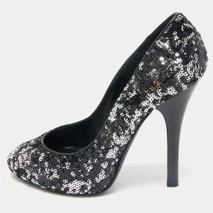 Dolce & Gabbana Black/Silver Sequin Platform Pumps Size 38