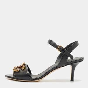 Dolce & Gabbana Black Leather DG Amore Ankle Strap Sandals Size 38