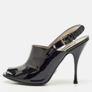 Dolce & Gabbana Black Patent Leather Peep Toe Slingback Pumps Size 41