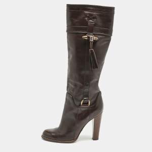 Dolce & Gabbana Brown Leather Knee Length Boots Size 39.5