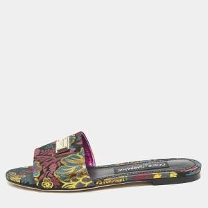 Dolce & Gabbana Multicolor Brocade Fabric Flat Slides Size 37