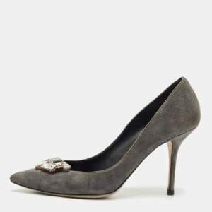 Dolce & Gabbana Grey Suede Crystal Embellished Pointed Toe Pumps Size 40