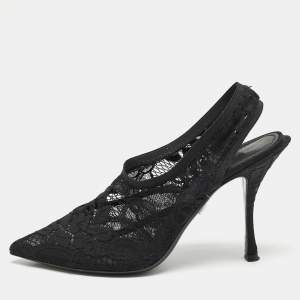 Dolce & Gabbana Black Lace Pointed Toe Slingback Pumps Size 38