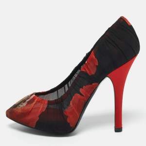 Dolce & Gabbana Red Floral Pleated Fabric Pumps Size 38