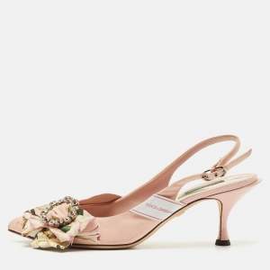 Dolce & Gabbana Multicolor Canvas Crystal Embellished Slingback Pumps Size 40