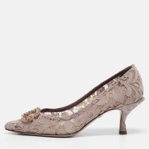 Dolce & Gabbana Lilac Lace Brooch Detail Rainbow Pumps Size 36