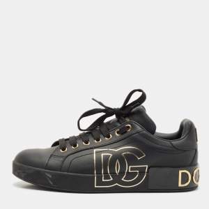 Dolce & Gabbana Black Leather Portofino Low Top Sneakers Size 39.5