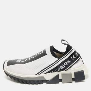 Dolce & Gabbana White/Black Knit Fabric Sorrento Slip On Sneakers Size 37