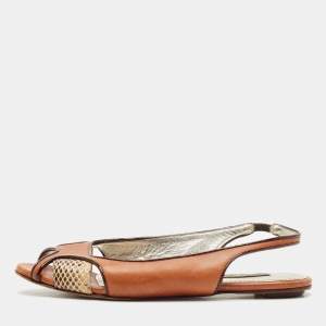 Dolce & Gabbana Brown Leather and Snakeskin Leather Flat Sandals Size 37