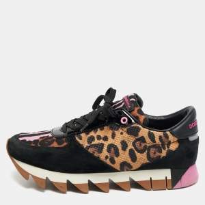 Dolce & Gabbana Multicolor Leopard Print Leather and Suede Running Low Top Sneakers Size 41