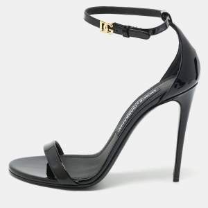 Pre Owned Dolce & Gabbana Black Patent Leather Ankle Strap Sandals Size 38