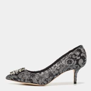 Dolce & Gabbana Silver/Black Lace Bellucci Crystal Embellished Pumps Size 40.5