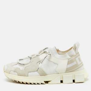 Dolce & Gabbana White Knit Fabric, Suede and Leather Sorrento Lace Up Sneakers Size 36